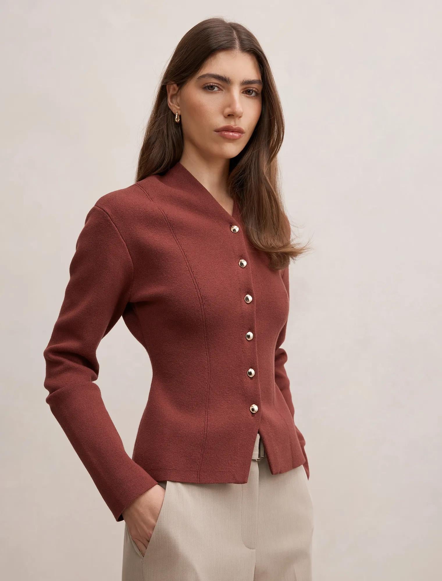 Ophelia Sculpted Knit Cardigan Hot Chocolate