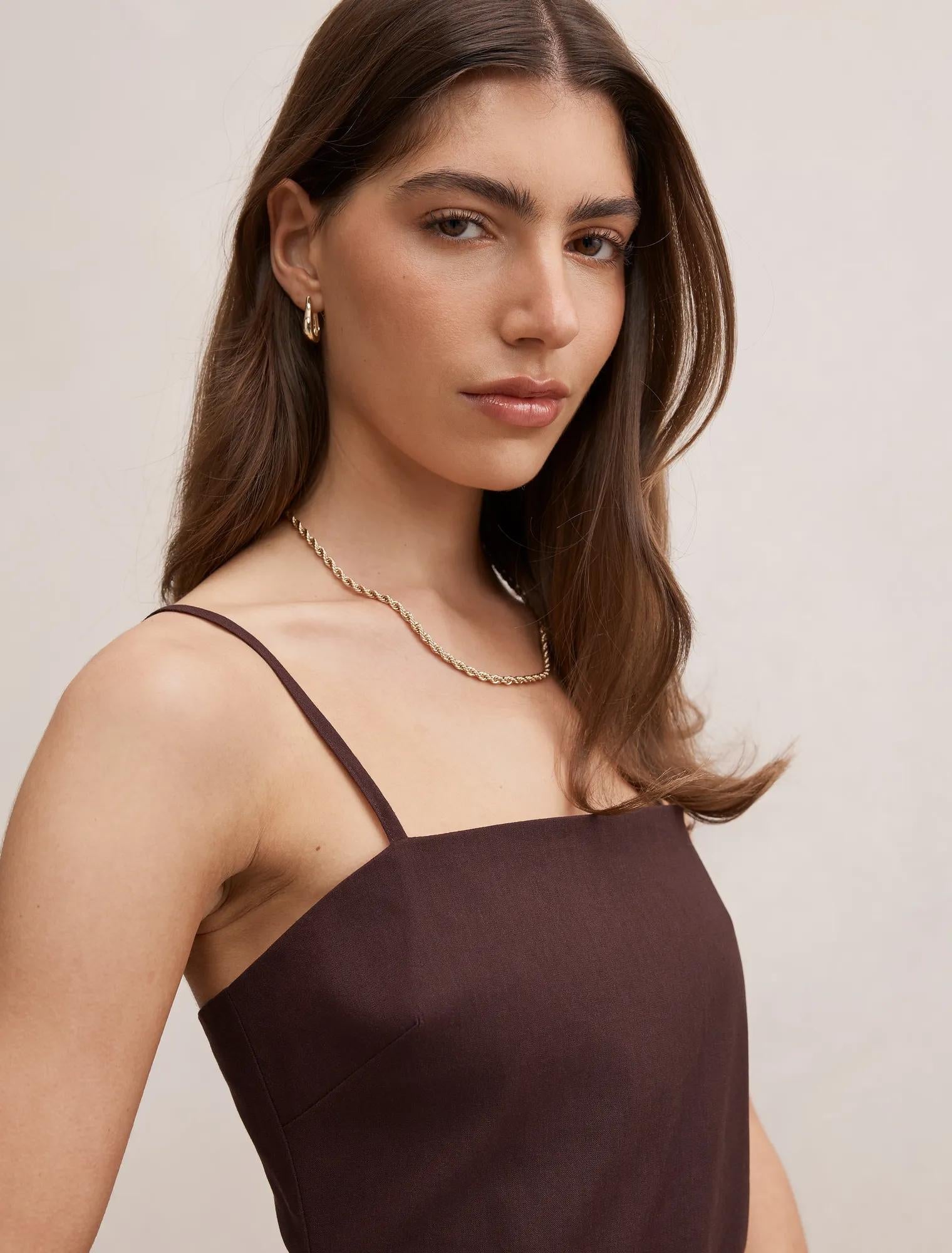 Sienna Linen Sarong Mini Dress Chocolate