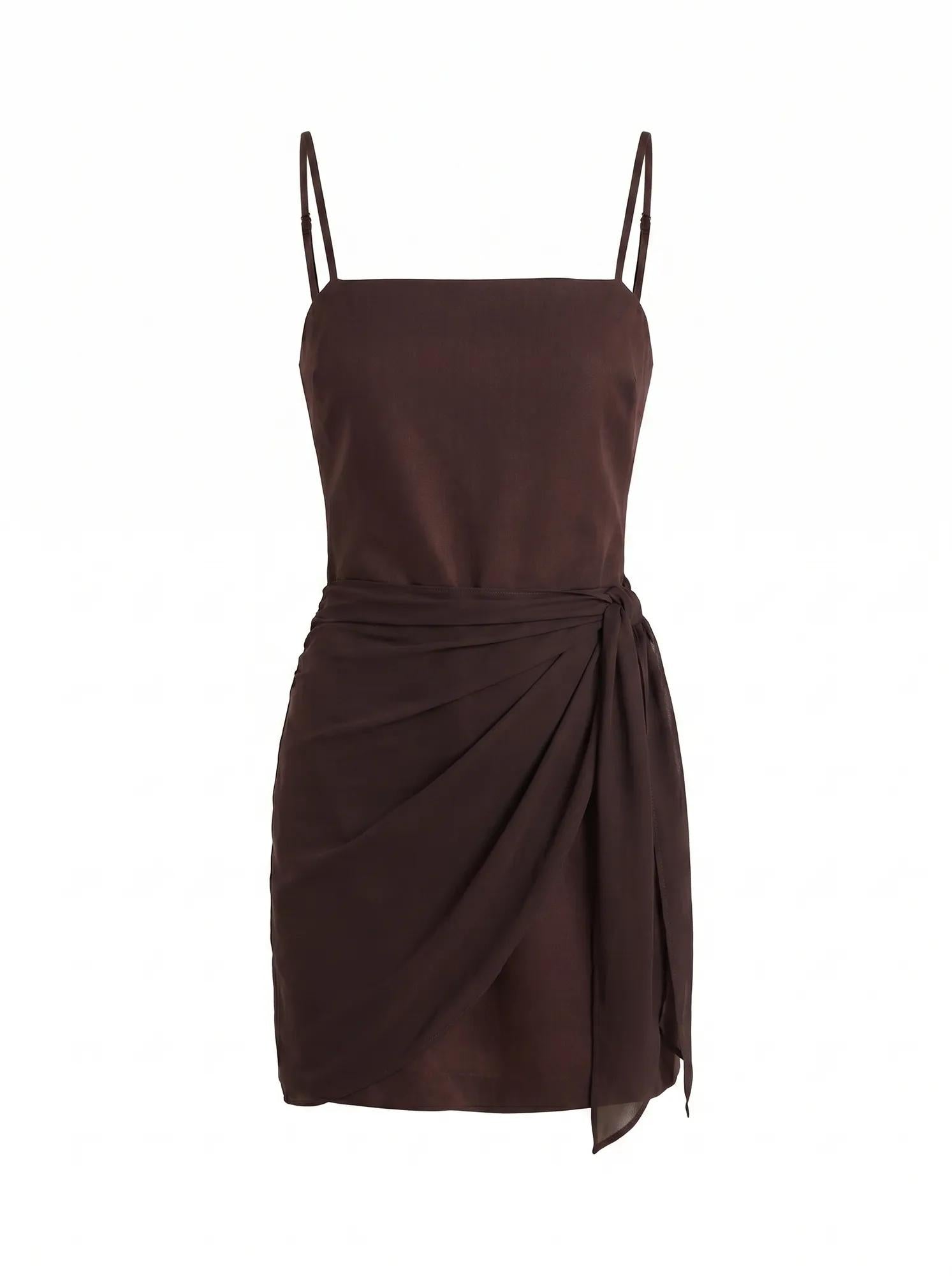 Sienna Linen Sarong Mini Dress Chocolate