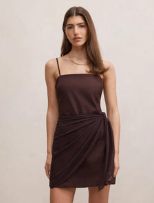 Sienna Linen Sarong Mini Dress Chocolate