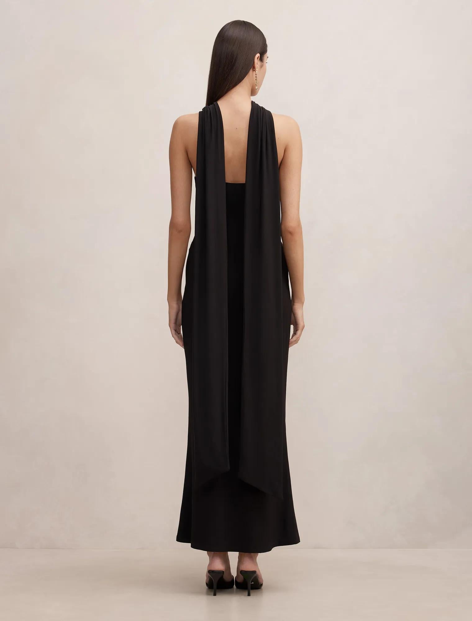 Arlette Halter Neck Scarf Maxi Dress Black