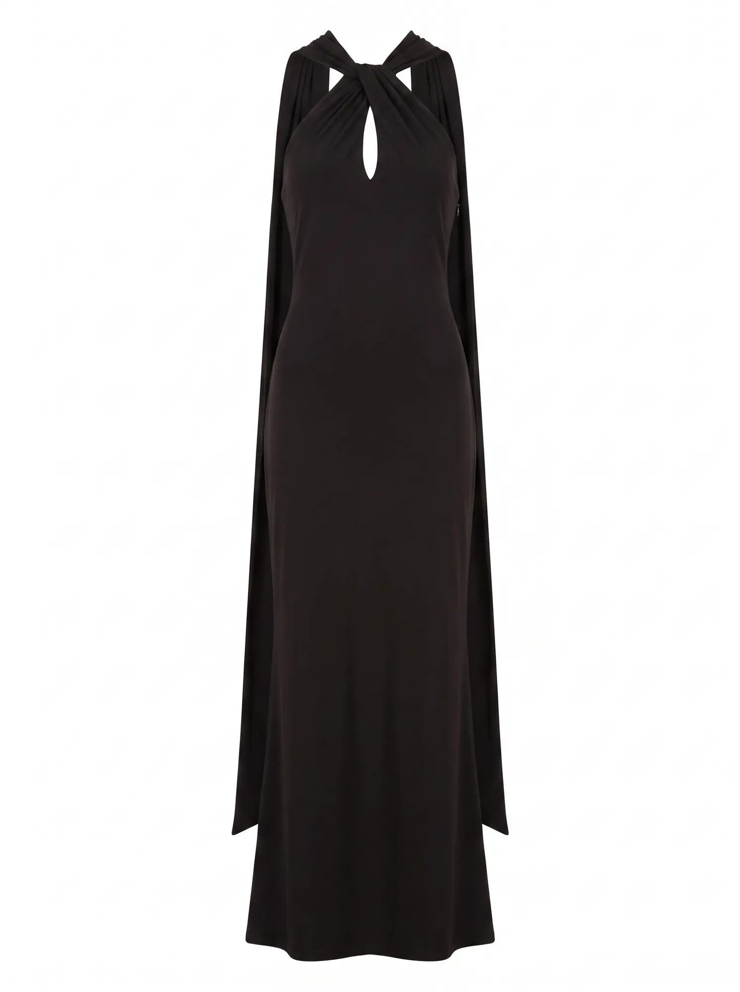 Arlette Halter Neck Scarf Maxi Dress Black_mannequin
