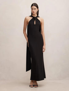 Arlette Halter Neck Scarf Maxi Dress Black