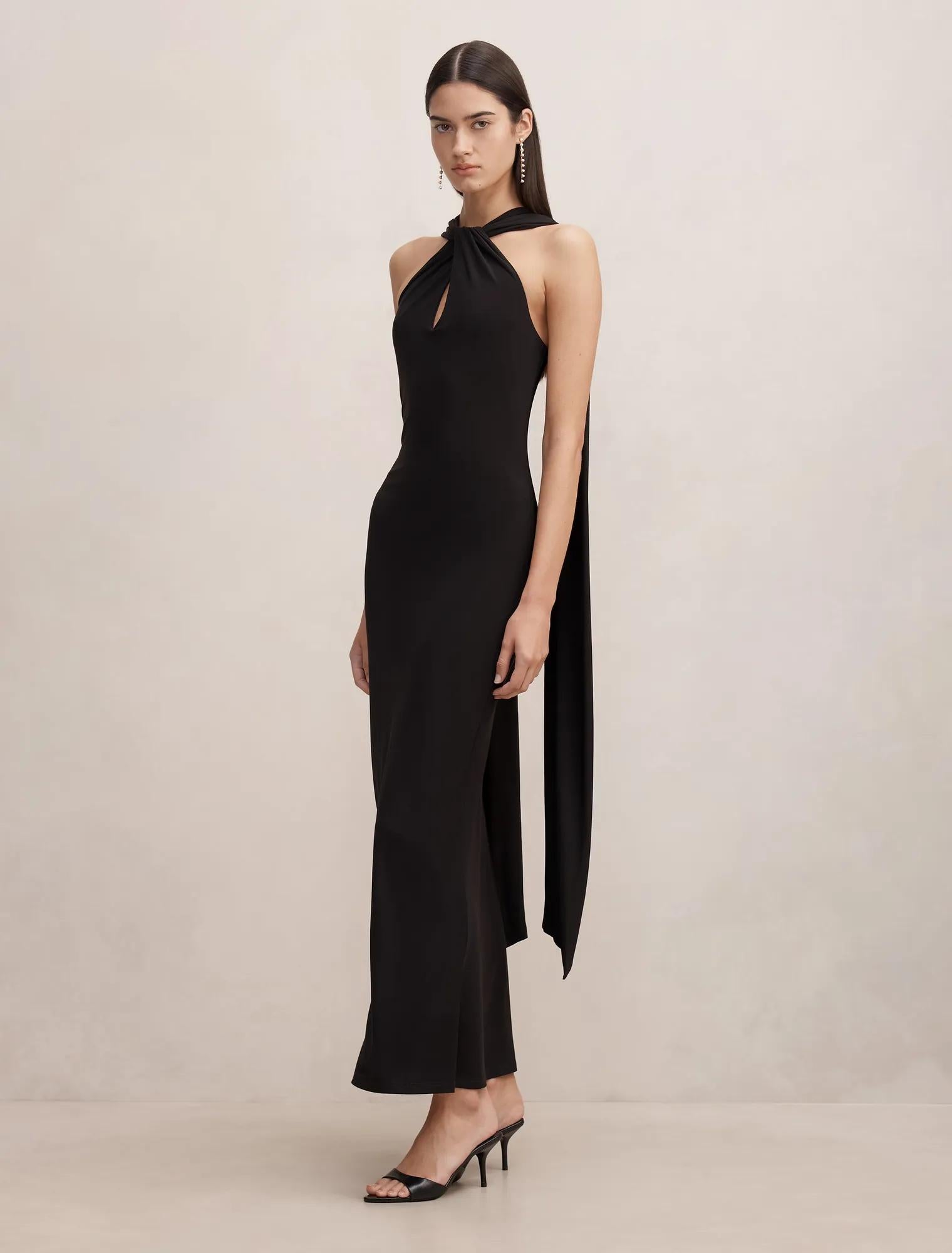 Arlette Halter Neck Scarf Maxi Dress Black