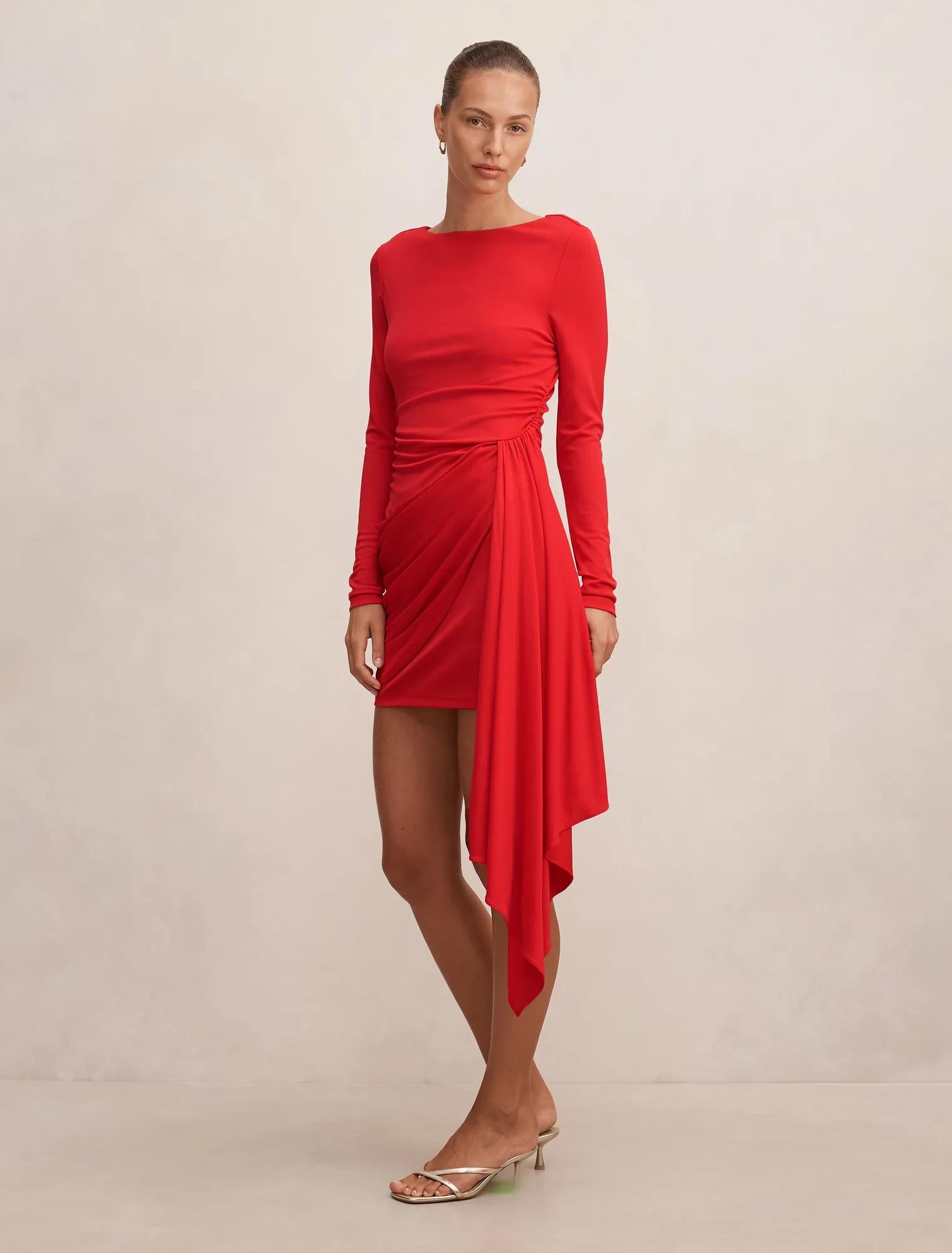 Susie Draped Jersey Mini Dress Red