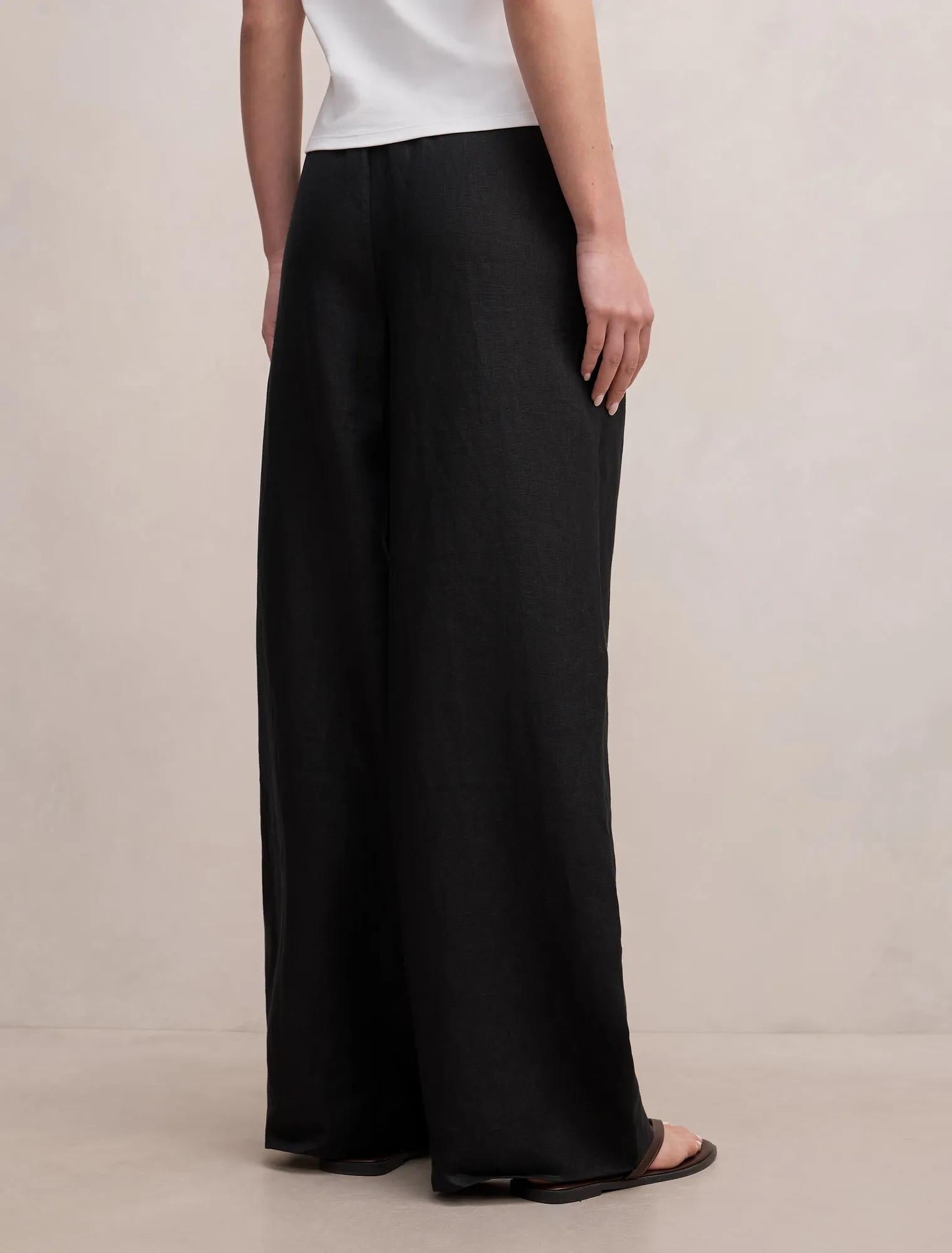 Lily Linen Drawstring Pants Black