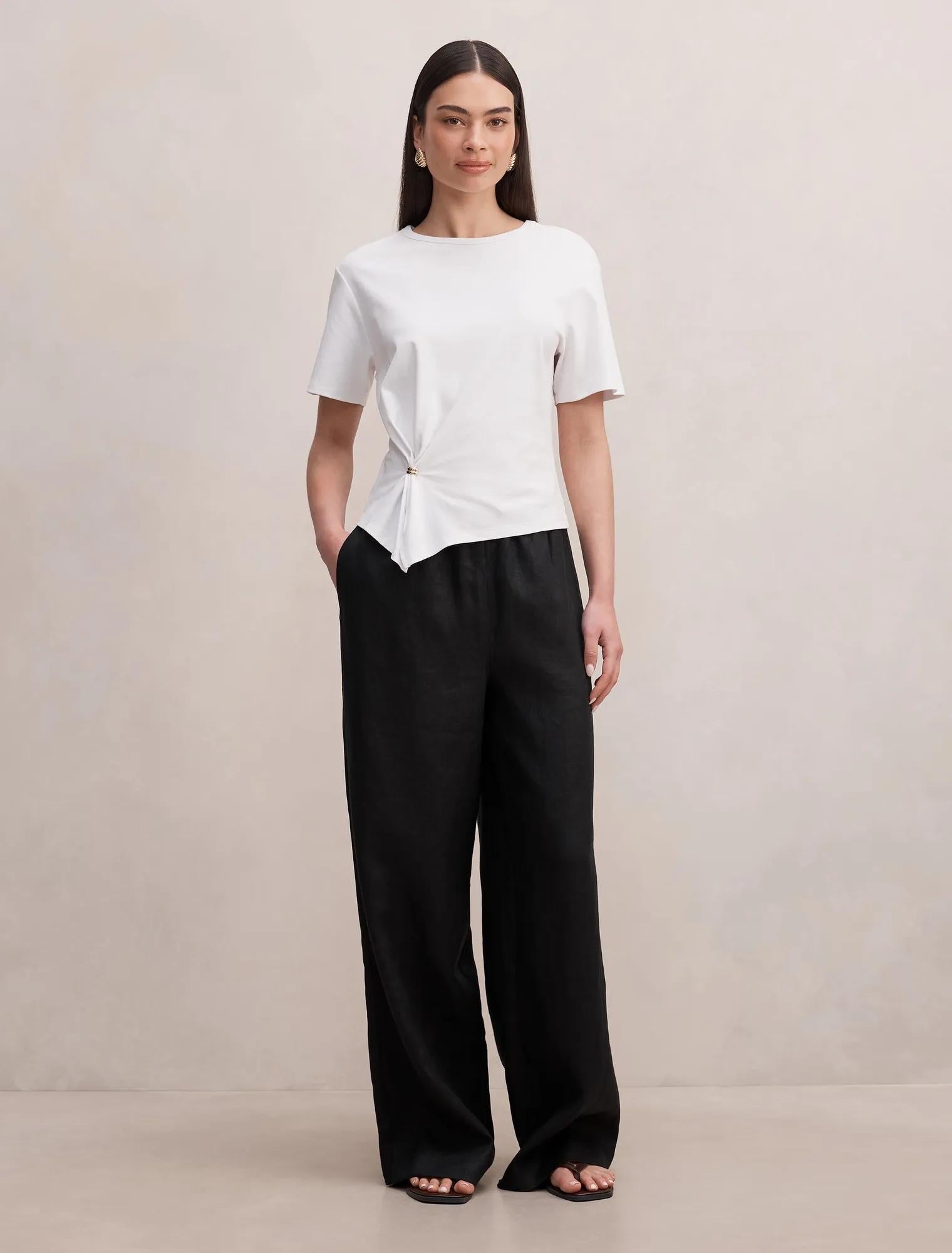Lily Linen Drawstring Pants Black