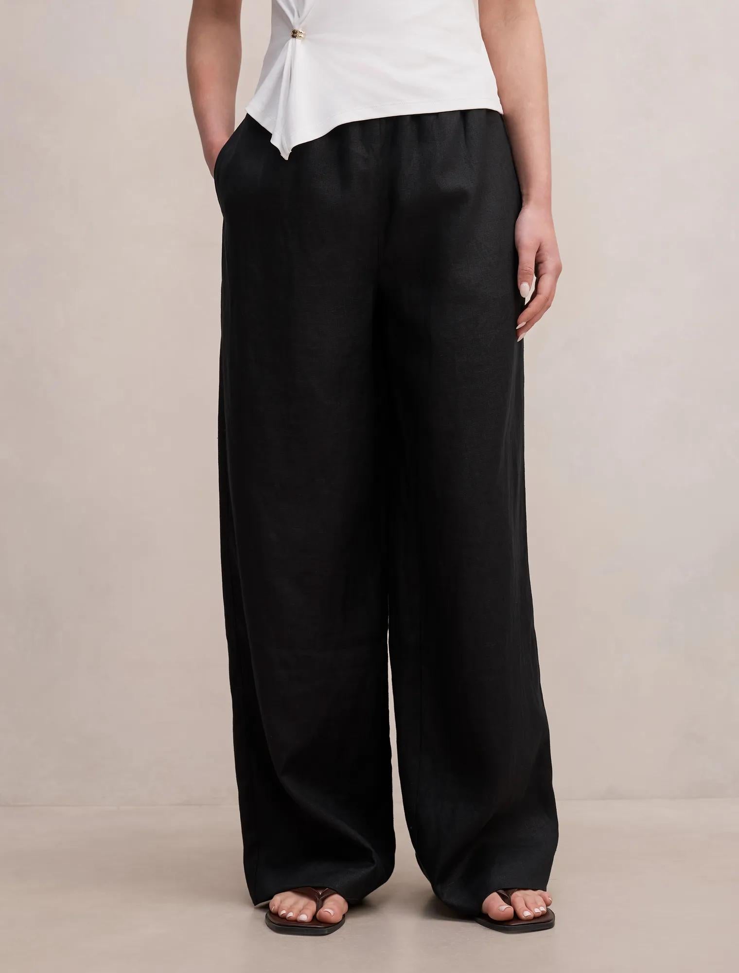 Lily Linen Drawstring Pants Black