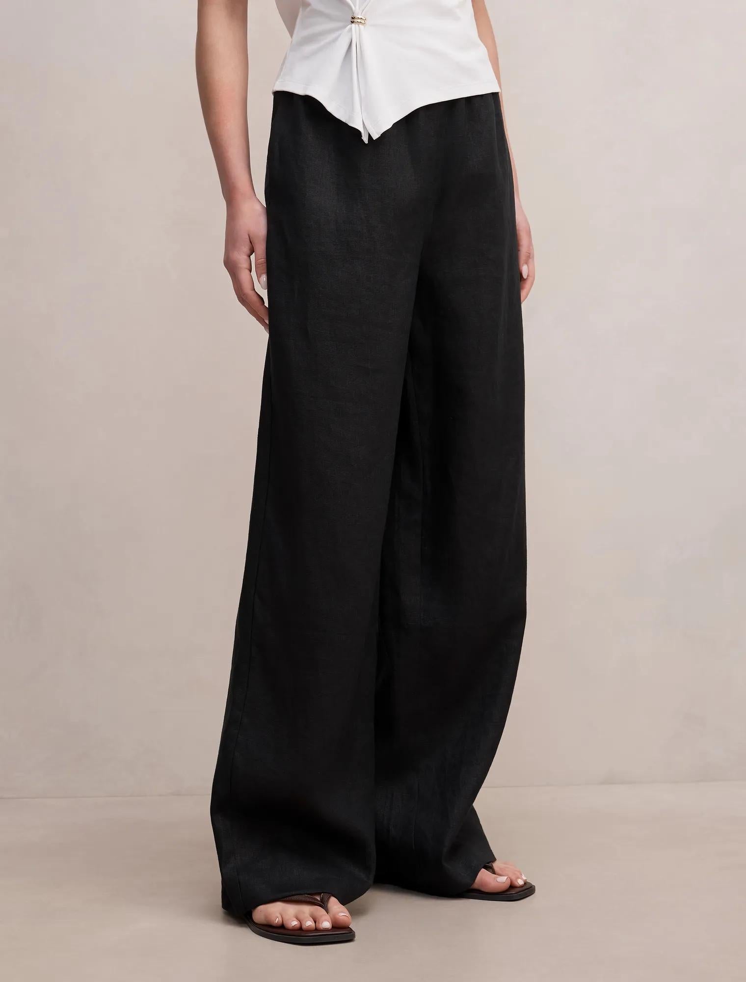 Lily Linen Drawstring Pants Black