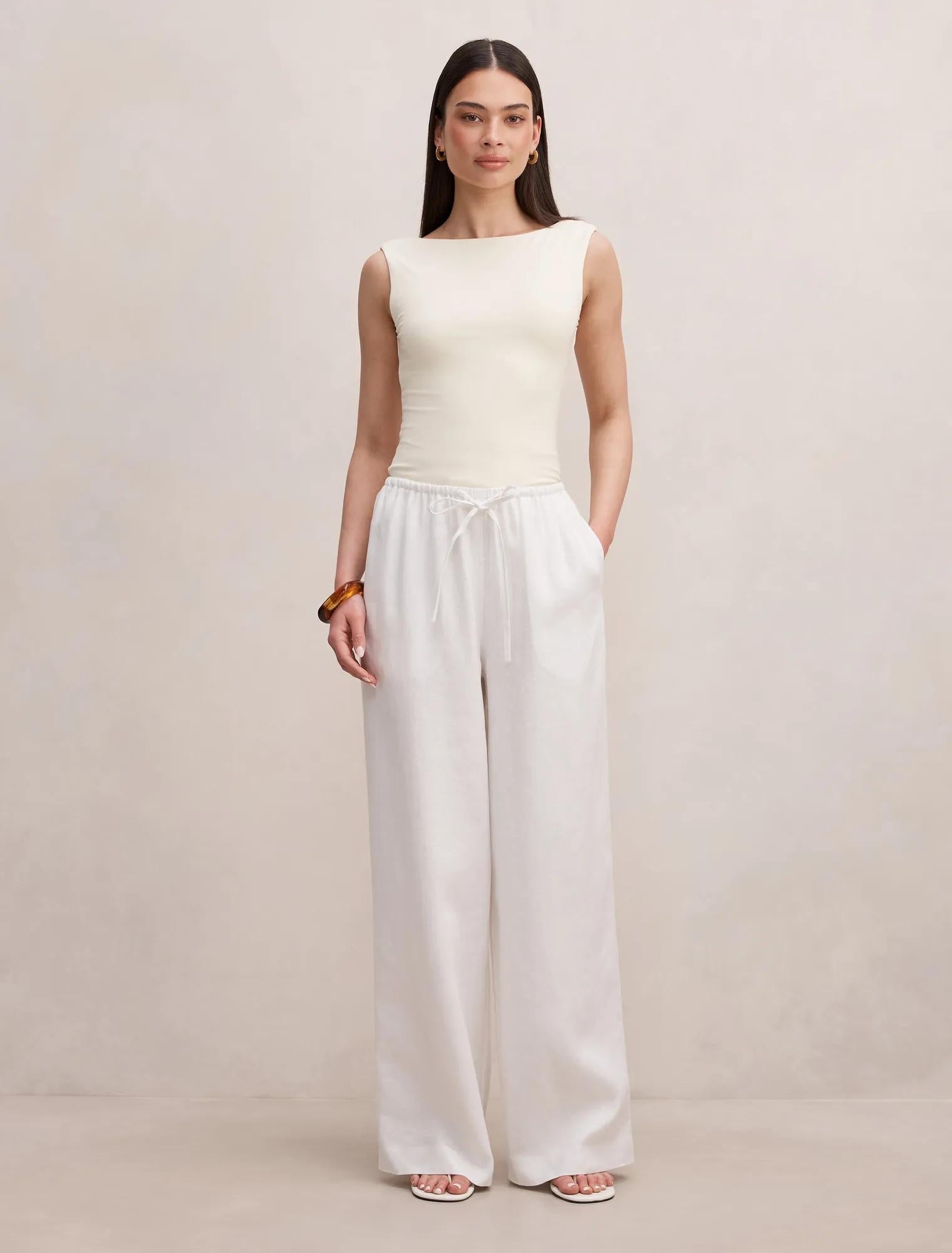 Lily Linen Drawstring Pants Porcelain