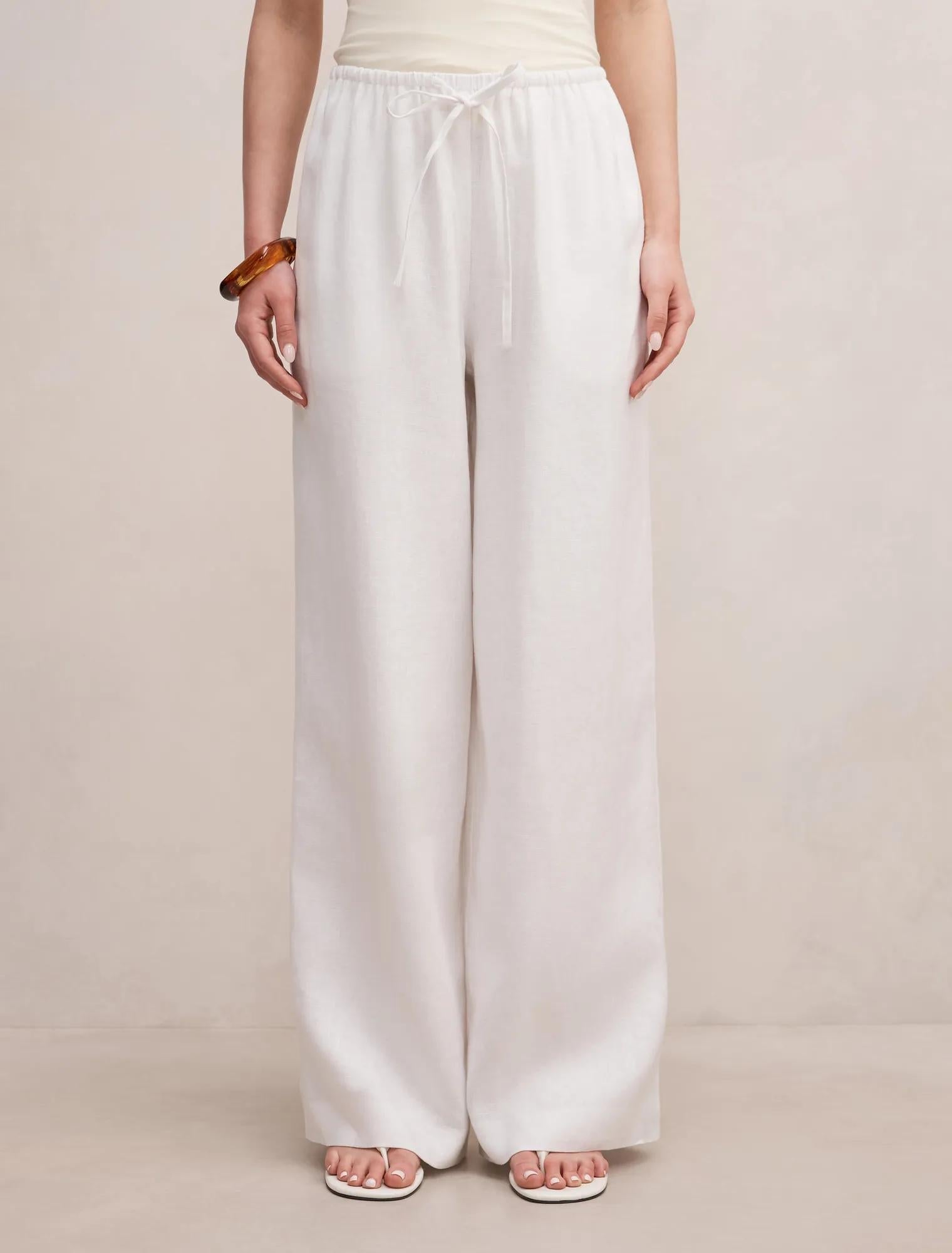 Lily Linen Drawstring Pants Porcelain