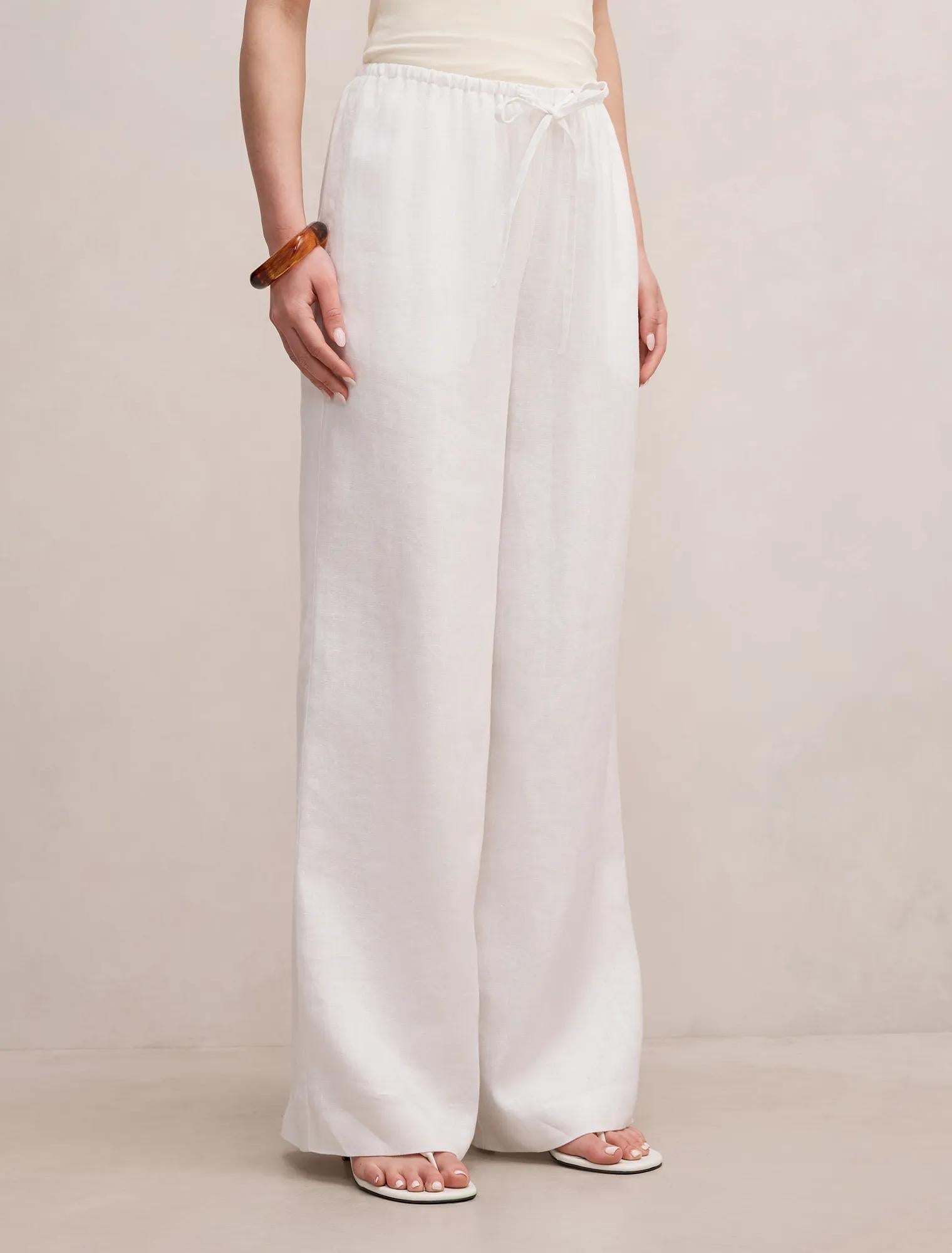 Lily Linen Drawstring Pants Porcelain