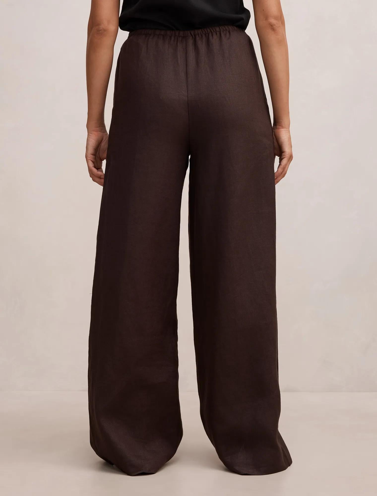 Lily Linen Drawstring Pants Dark Chocolate