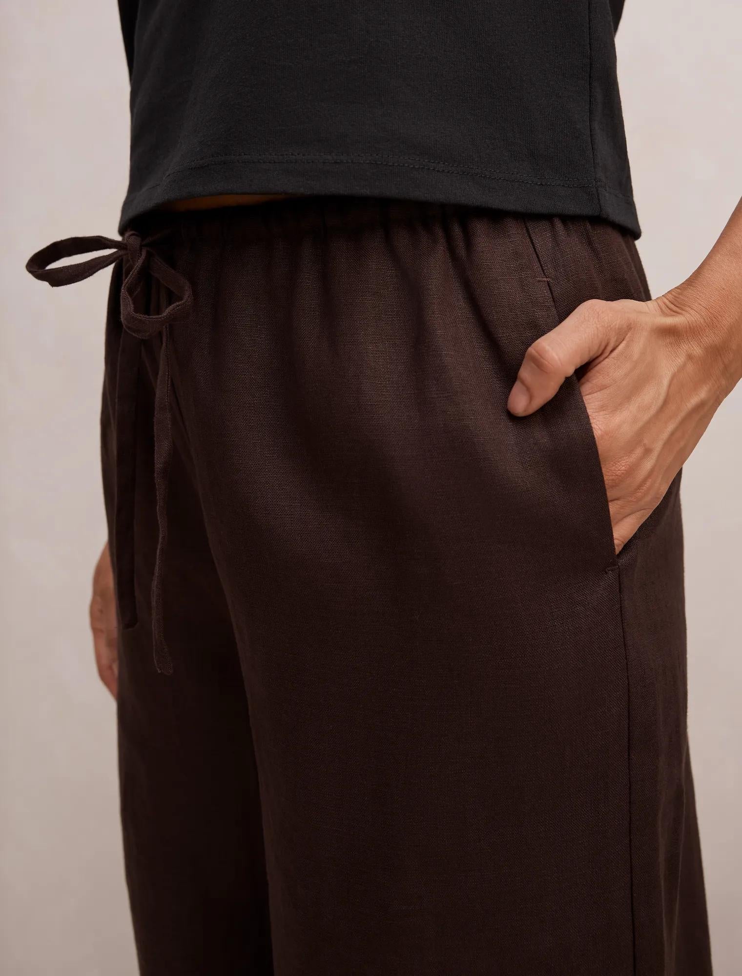 Lily Linen Drawstring Pants Dark Chocolate