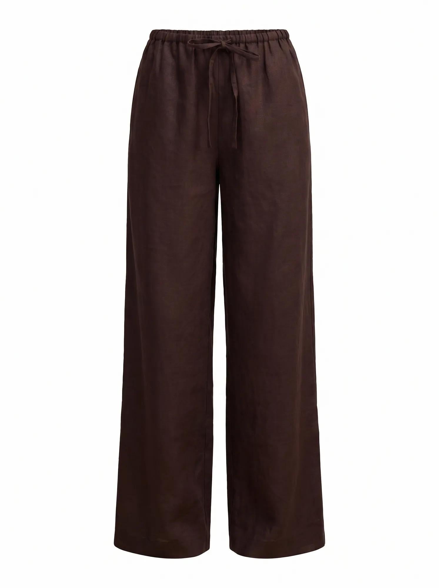 Lily Linen Drawstring Pants Dark Chocolate