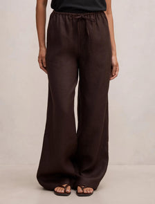 Lily Linen Drawstring Pants Dark Chocolate