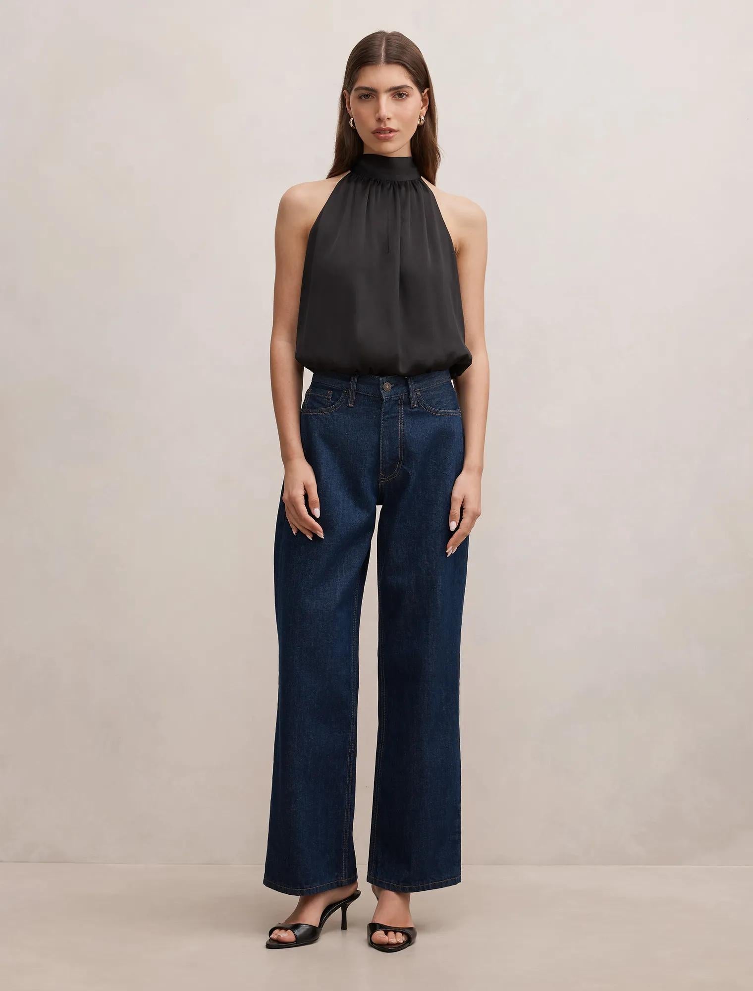 Scarlett Halter Bubble Hem Top Black