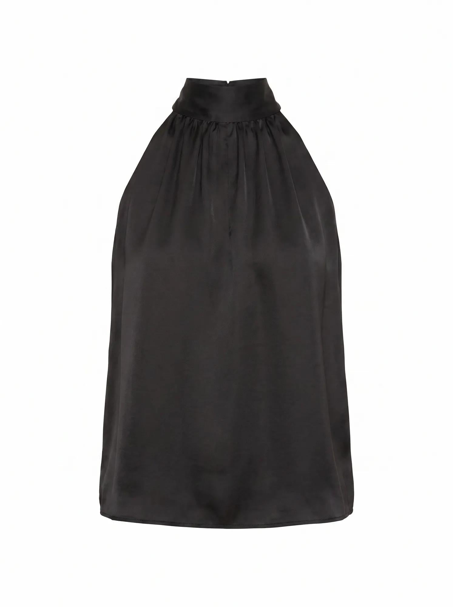 Scarlett Halter Bubble Hem Top Black_mannequin