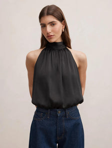 Scarlett Halter Bubble Hem Top Black