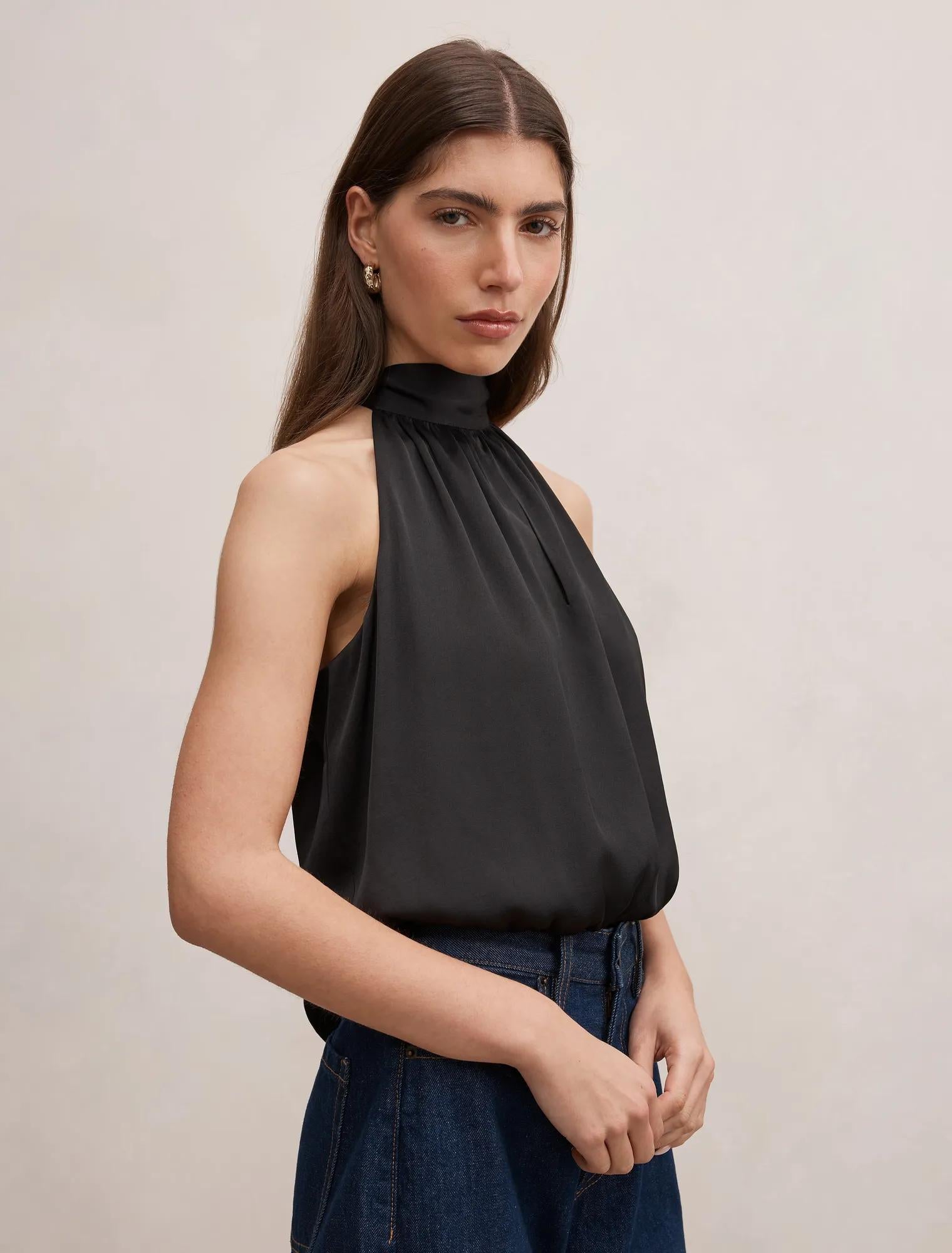 Scarlett Halter Bubble Hem Top Black