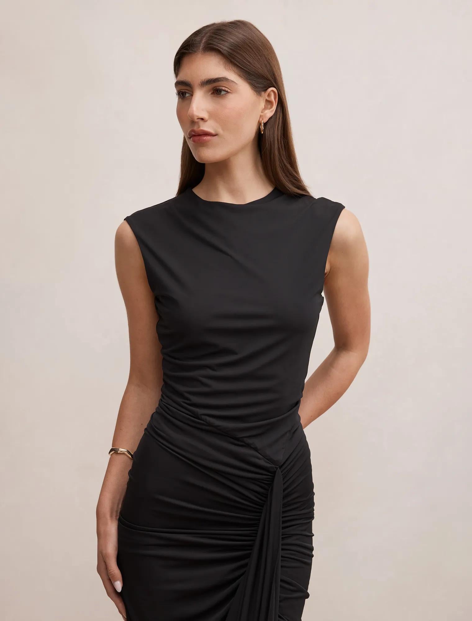 Shara Gathered Bubble Maxi Dress Black