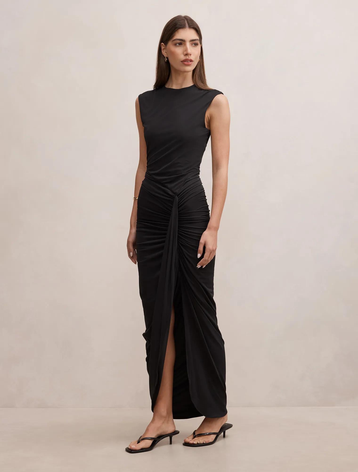 Shara Gathered Bubble Maxi Dress Black