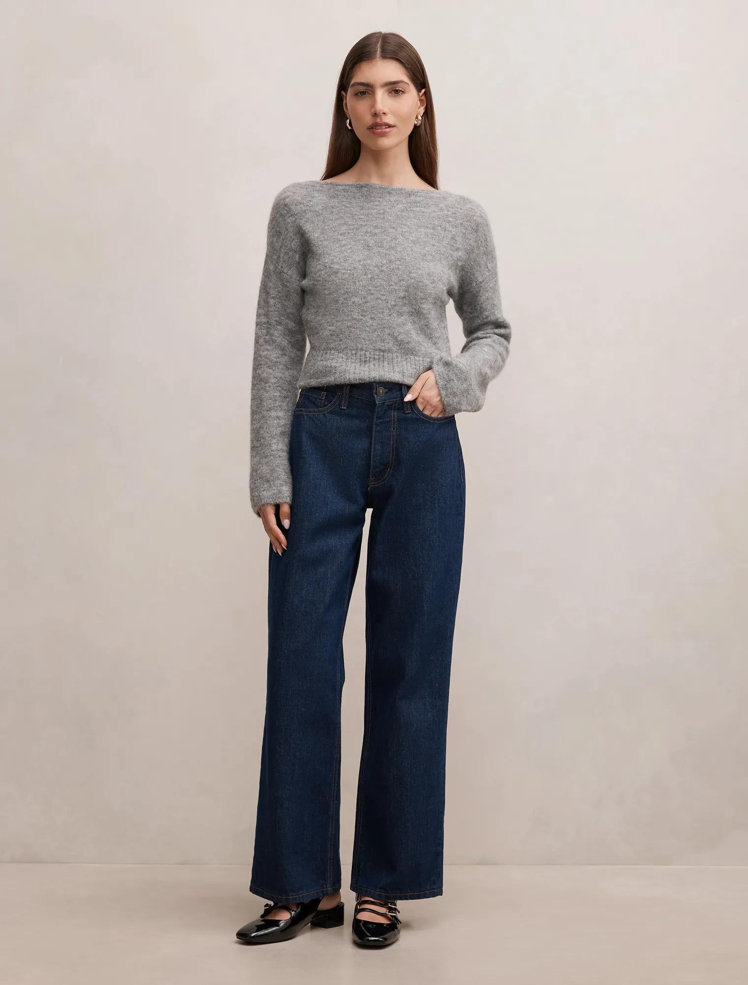 Matilda Ballet Neck Sweater Charcoal Grey