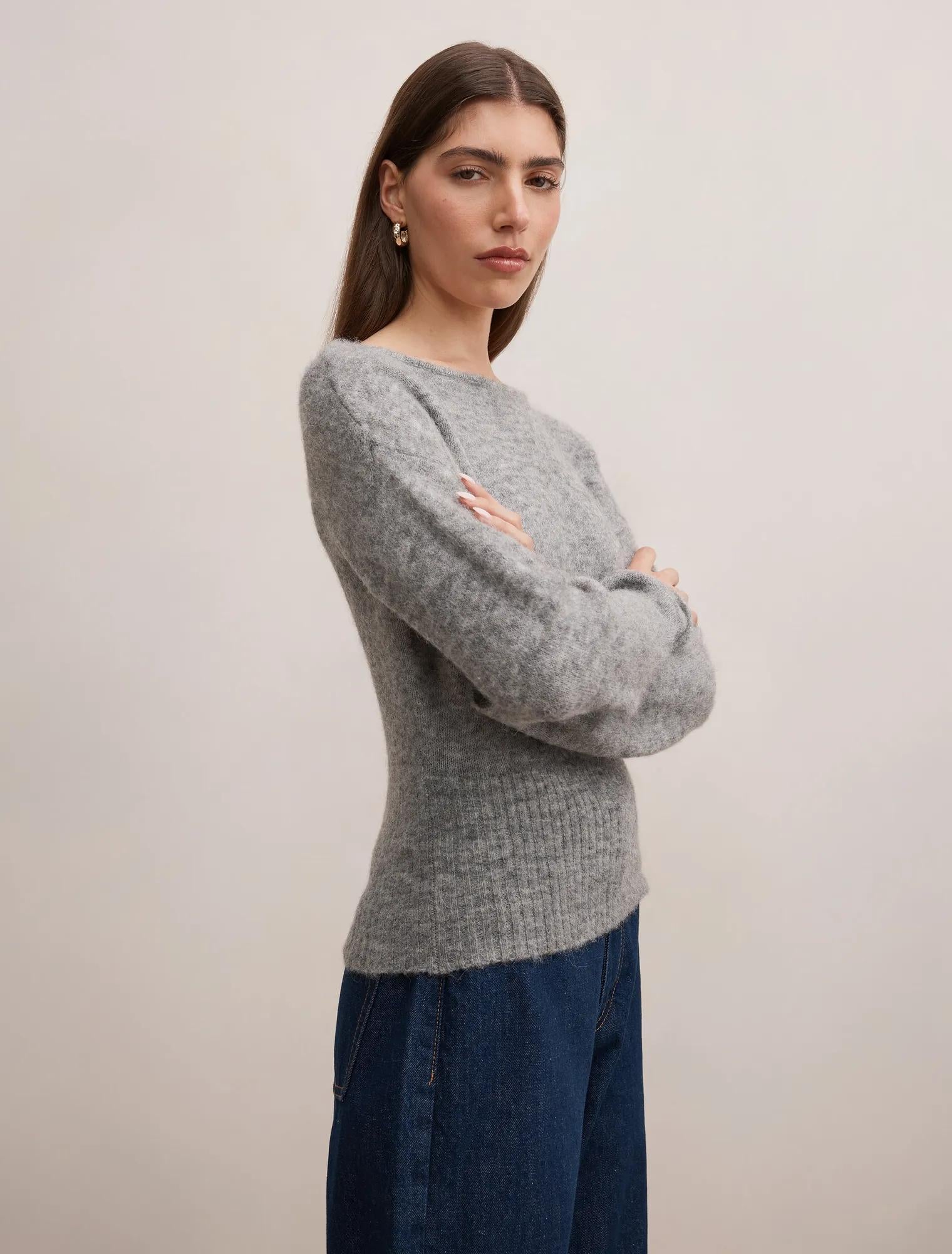 Matilda Ballet Neck Sweater Charcoal Grey