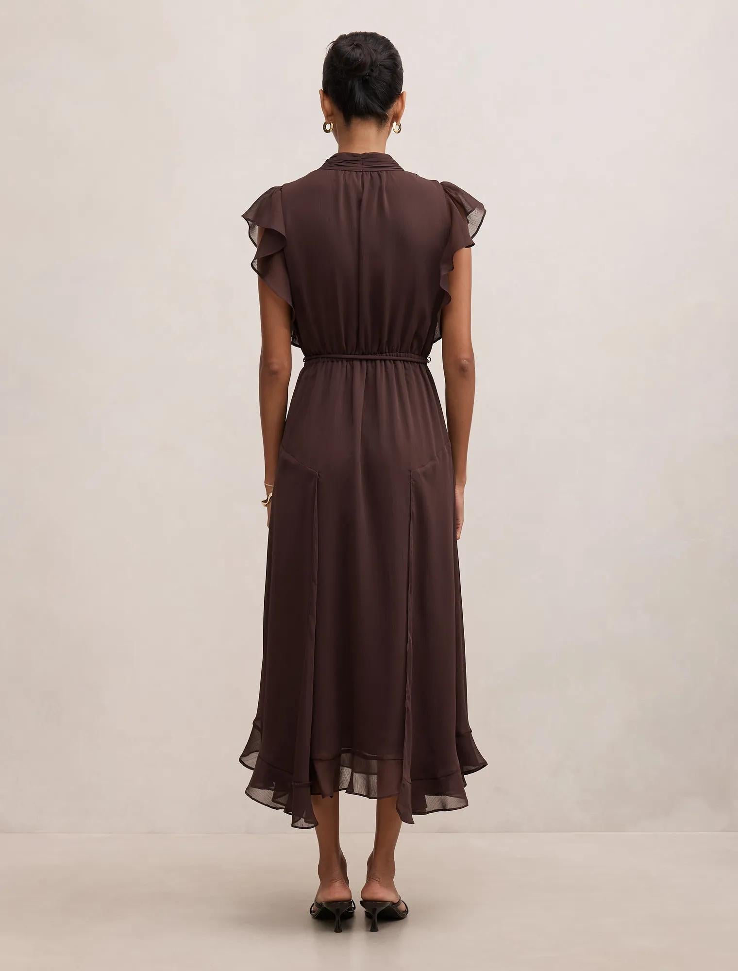 Maxwell Petite Flutter Sleeve Midi Chocolate