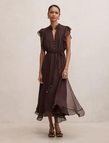 Maxwell Petite Flutter Sleeve Midi Chocolate