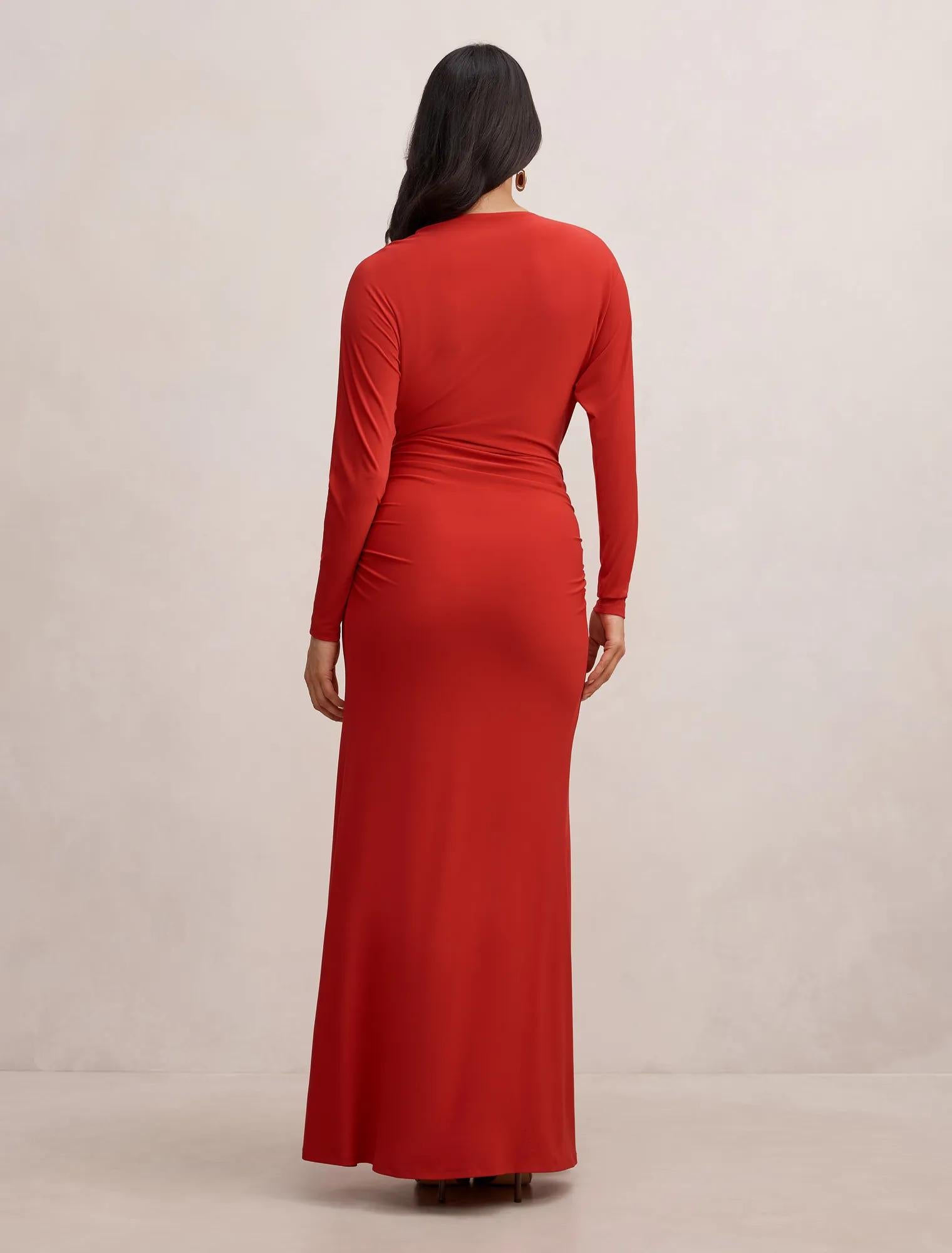 Solana Draped Front Tie Maxi Equestrian Red