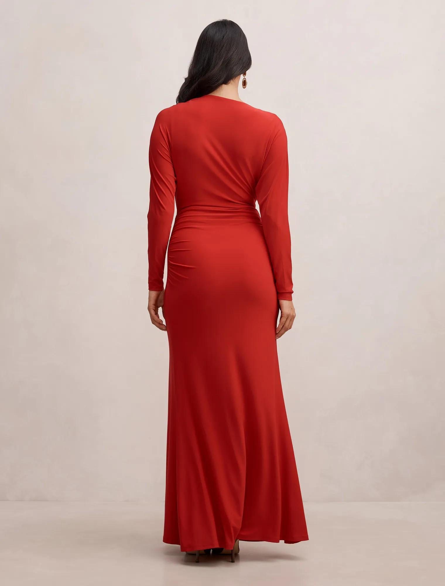 Solana Draped Front Tie Maxi Equestrian Red