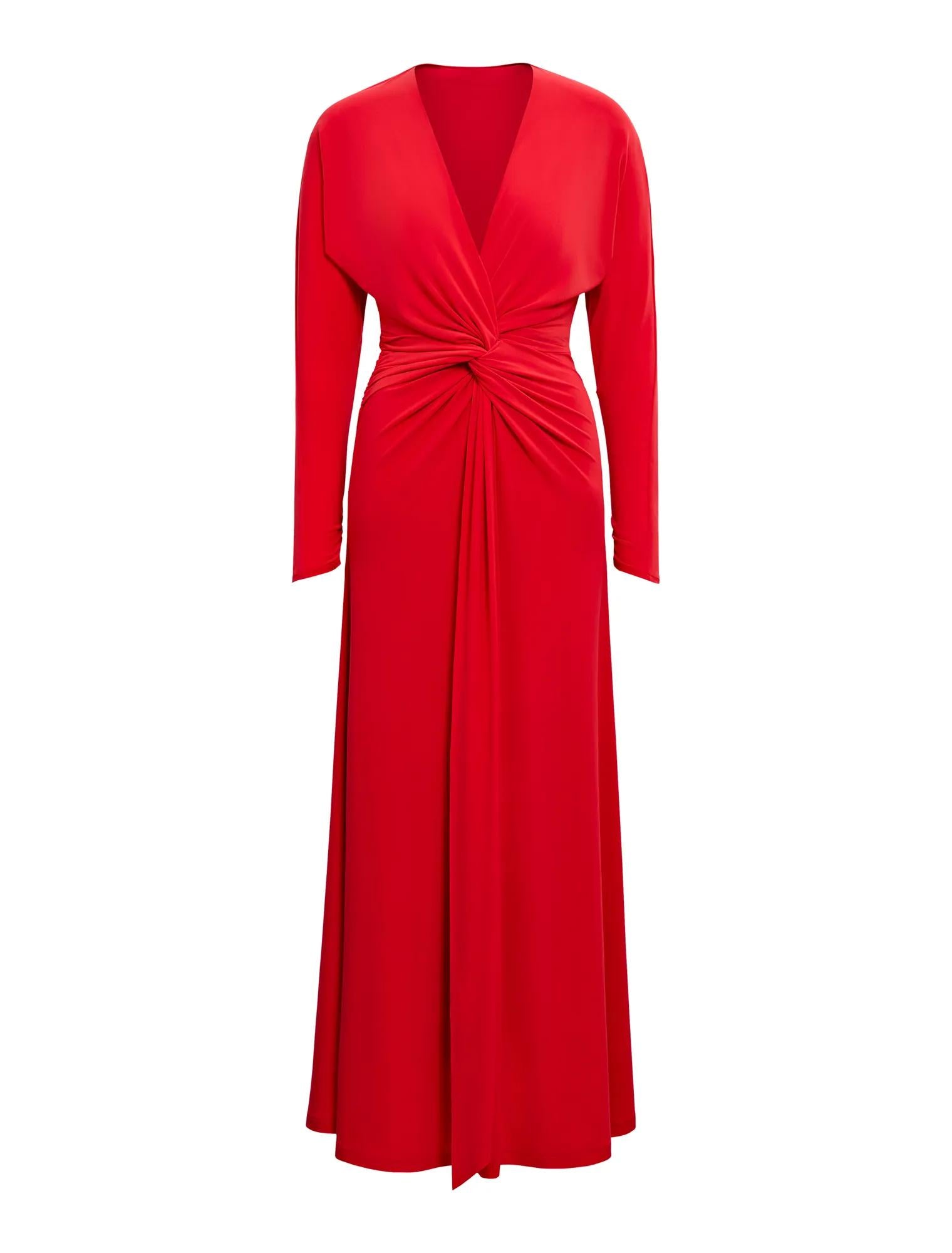 Solana Draped Front Tie Maxi Equestrian Red_mannequin