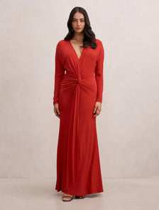 Solana Draped Front Tie Maxi Equestrian Red
