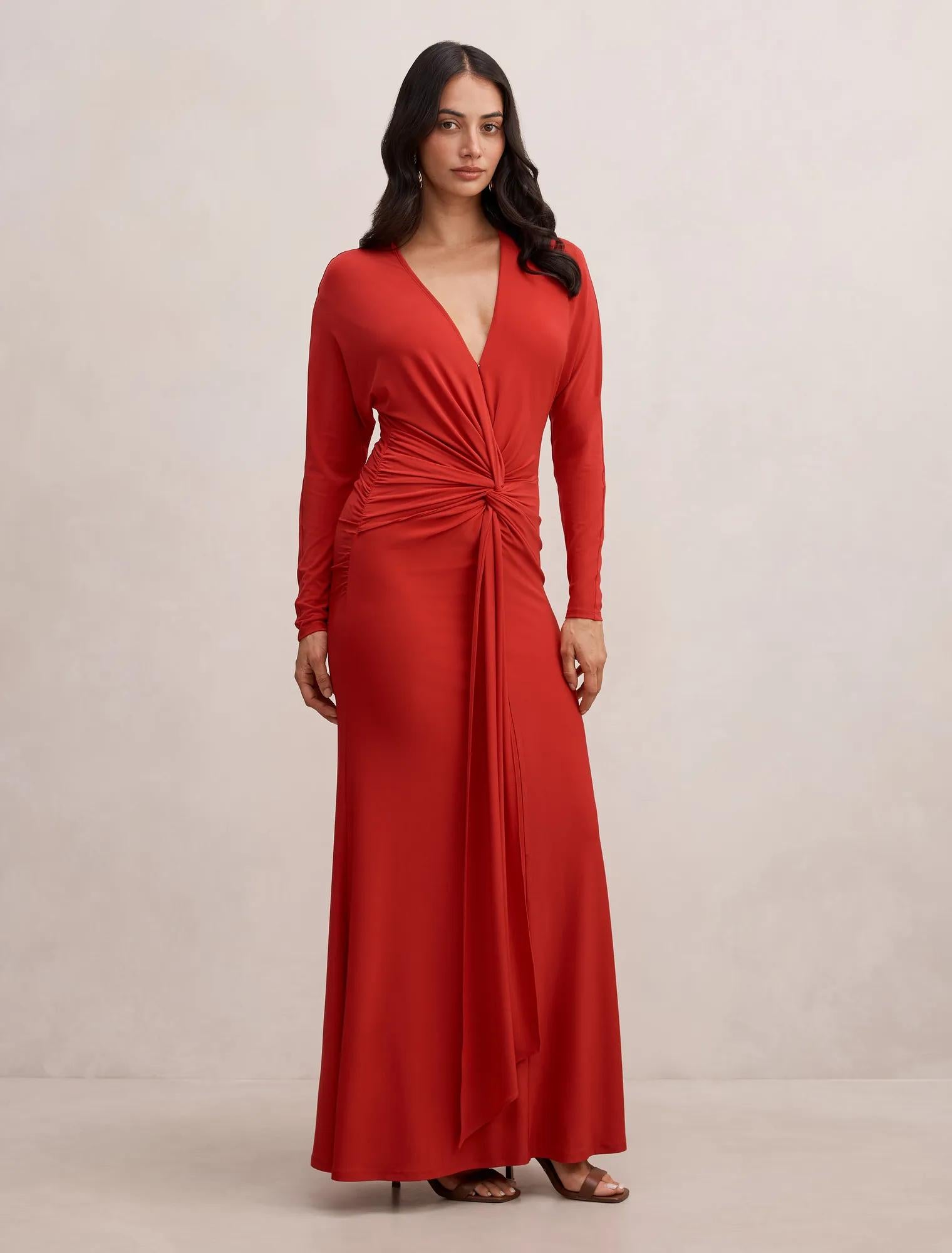 Solana Draped Front Tie Maxi Equestrian Red