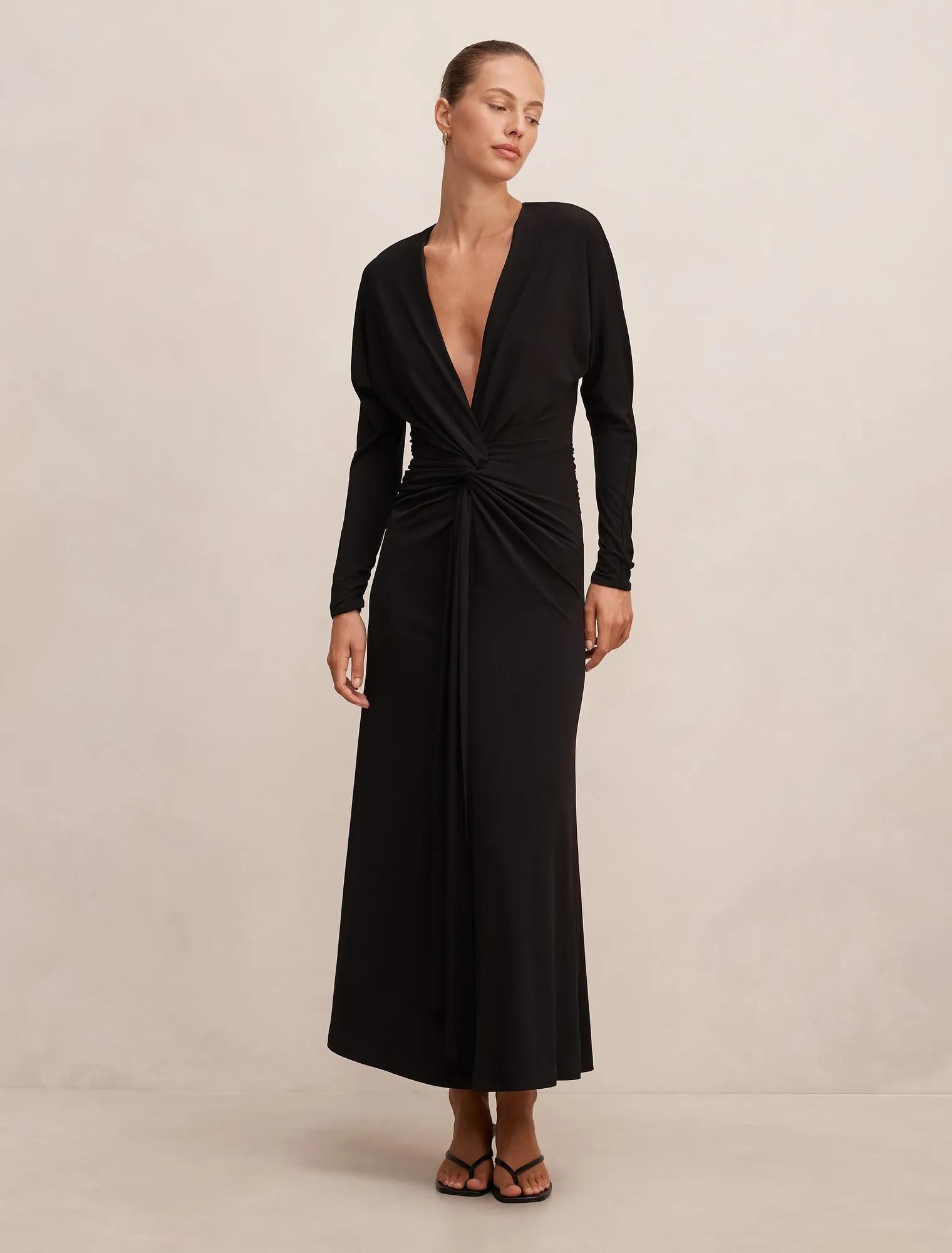 Solana Draped Front Tie Maxi Black