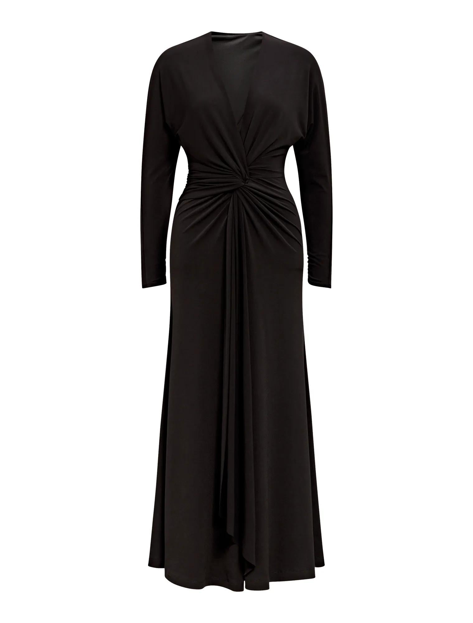 Solana Draped Front Tie Maxi Black_mannequin