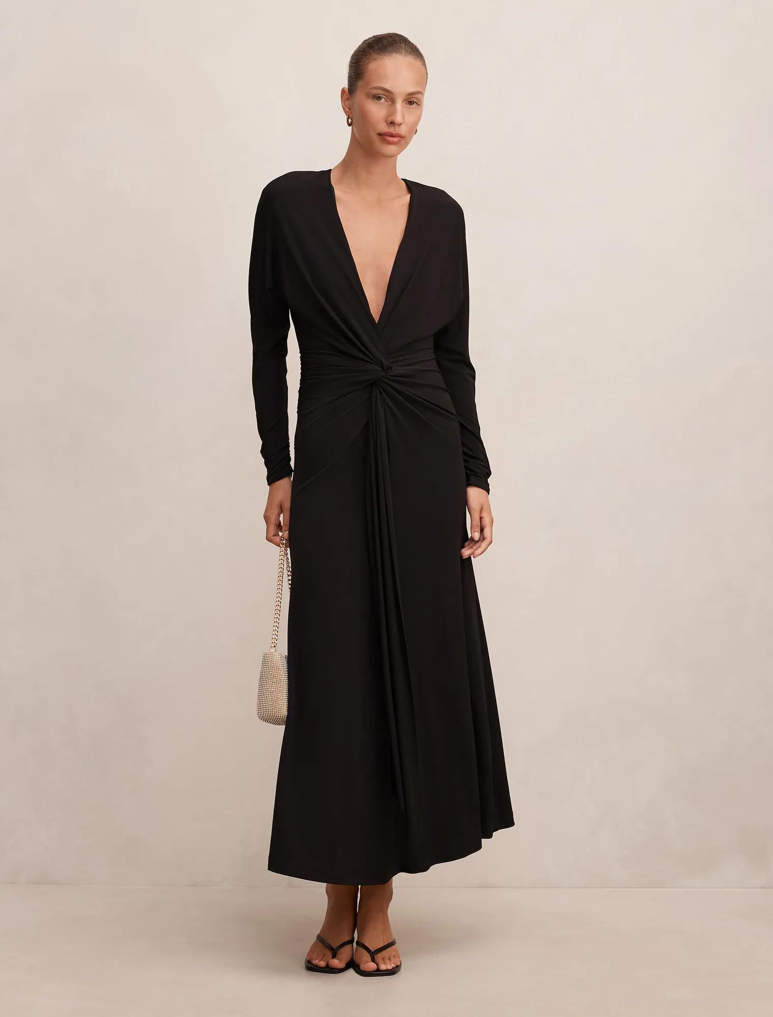 Solana Draped Front Tie Maxi Black