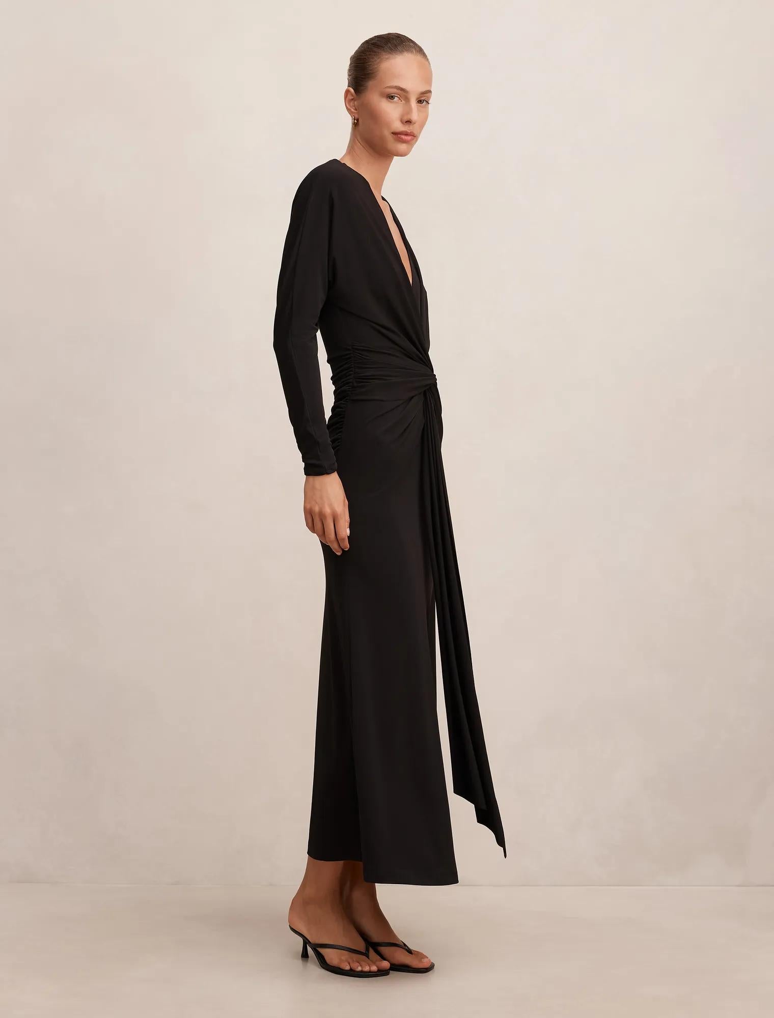 Solana Draped Front Tie Maxi Black