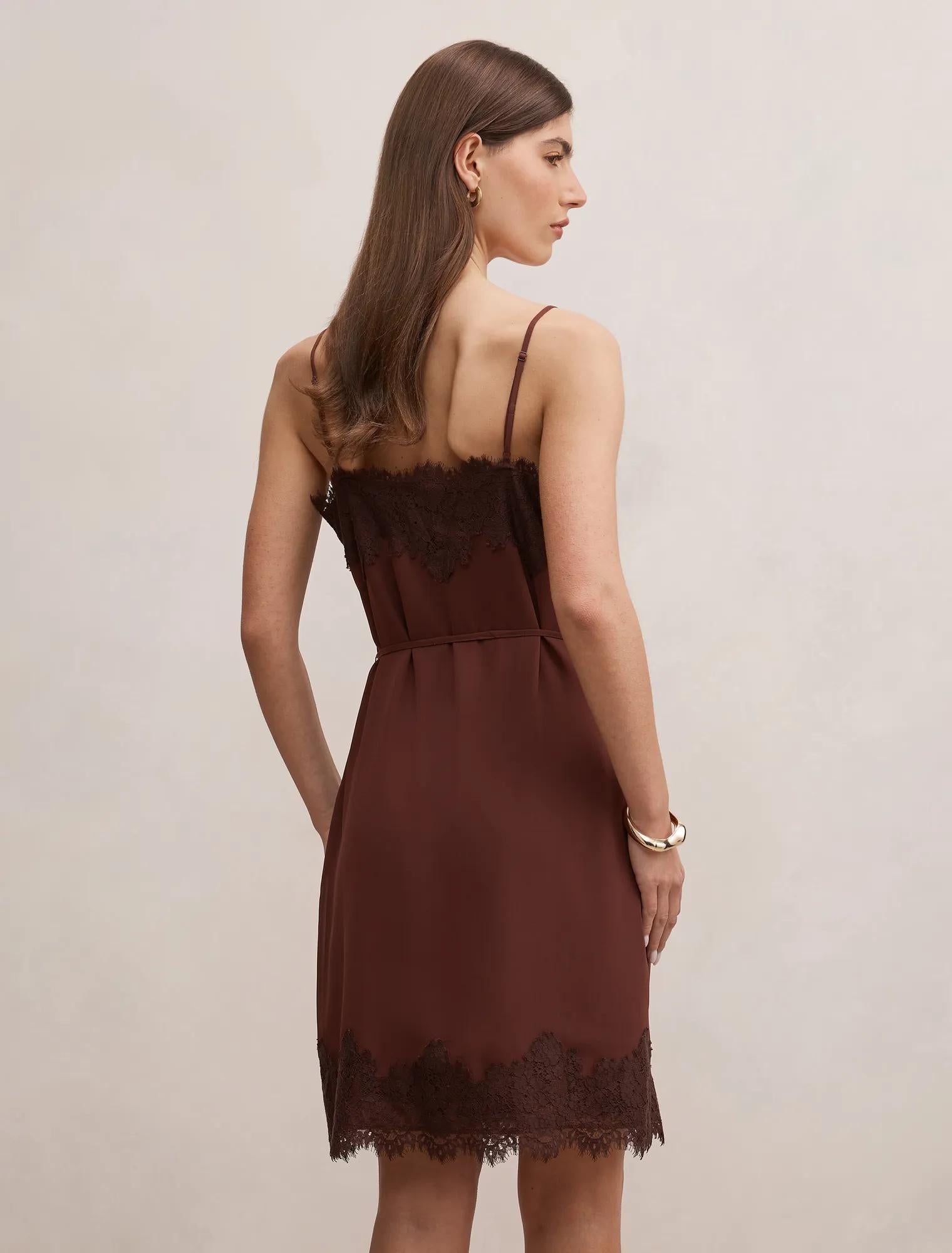 Wisteria Lace Detail Midi Dress Bitter Chocolate