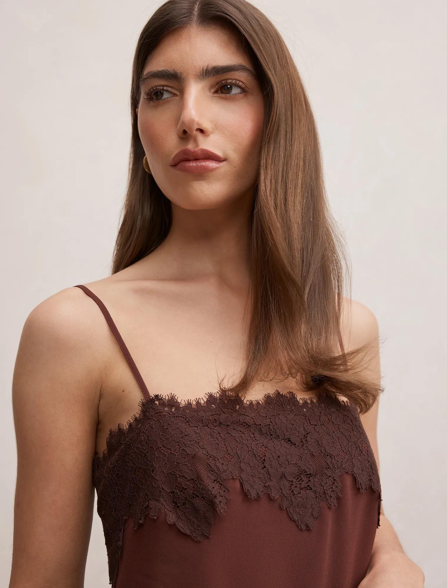 Wisteria Lace Detail Midi Dress Bitter Chocolate