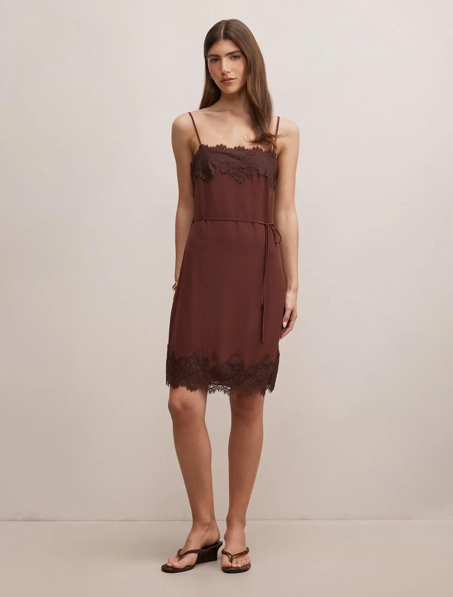 Wisteria Lace Detail Midi Dress Bitter Chocolate