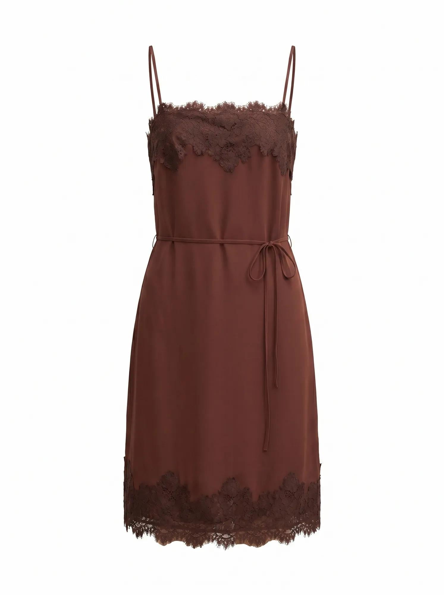 Wisteria Lace Detail Midi Dress Bitter Chocolate_mannequin