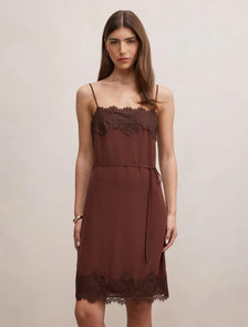 Wisteria Lace Detail Midi Dress Bitter Chocolate