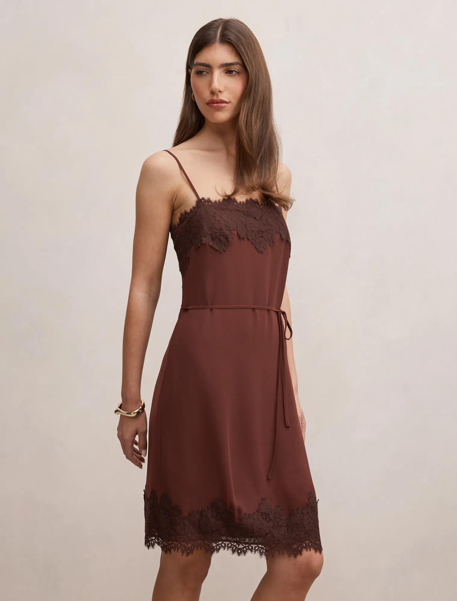 Wisteria Lace Detail Midi Dress Bitter Chocolate