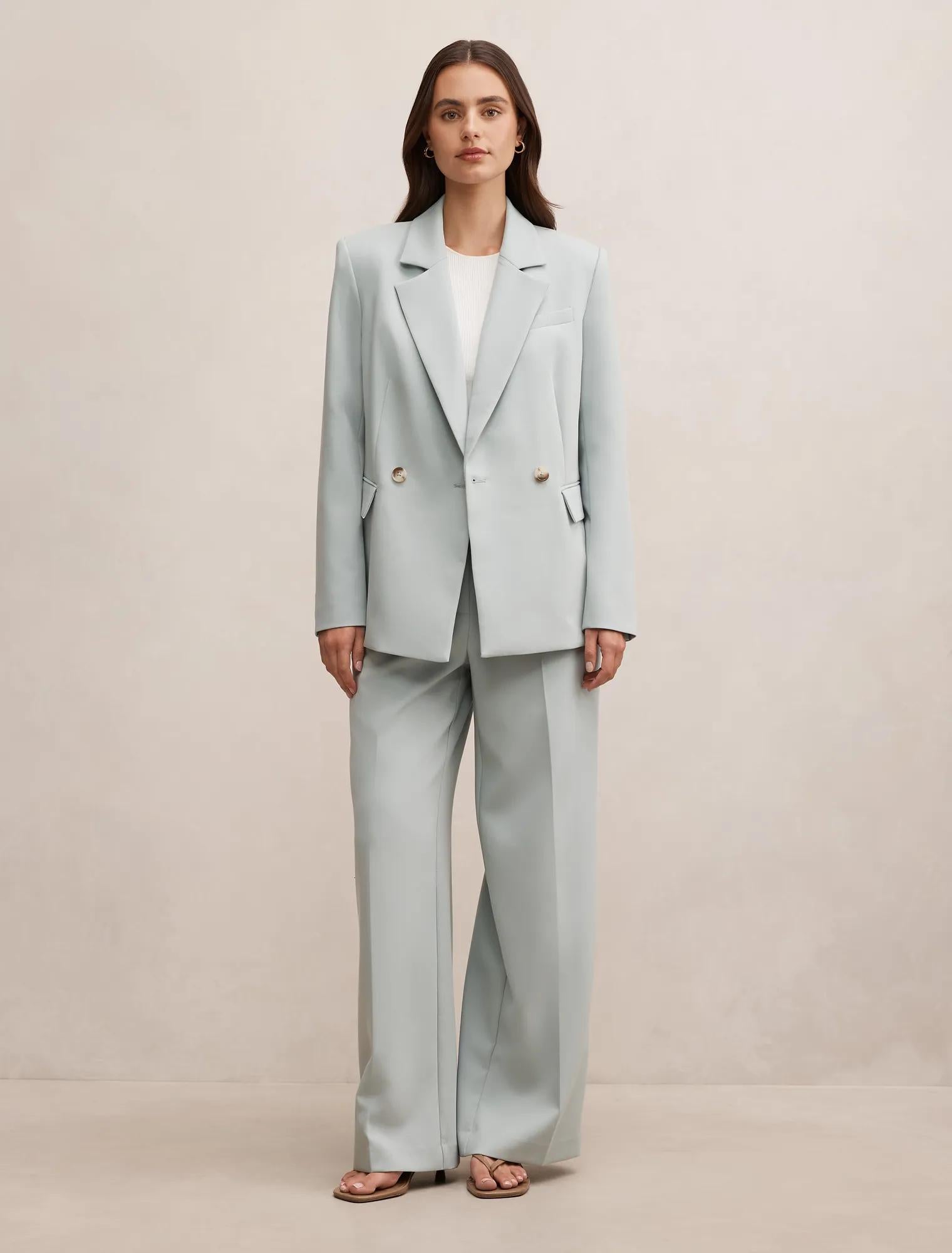 Lee Double Breasted Blazer Hazy Aqua Suit