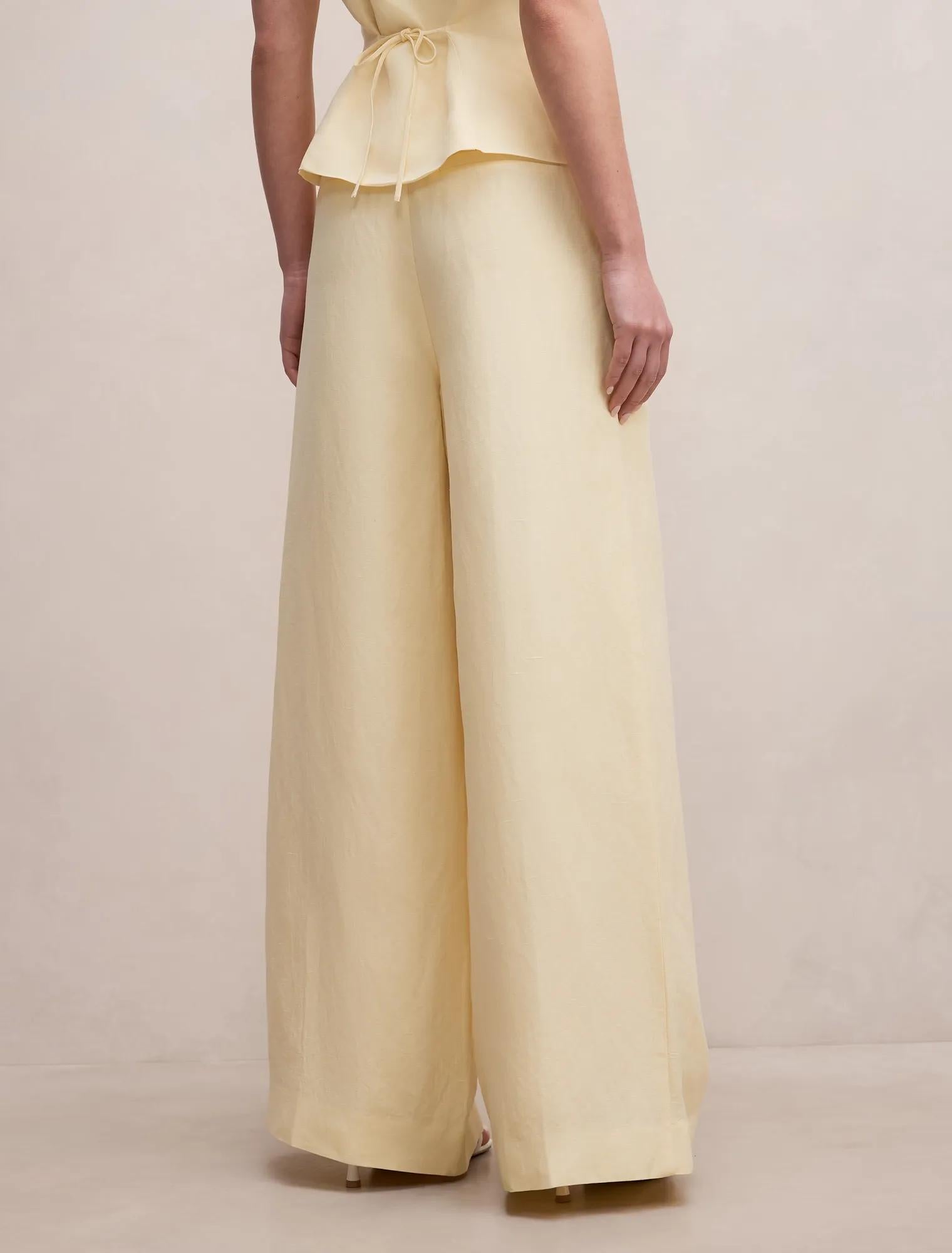 Matilda Linen Blend Wide Leg Pants Butter Yellow Set