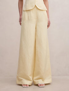 Matilda Linen Blend Wide Leg Pants Butter Yellow Set