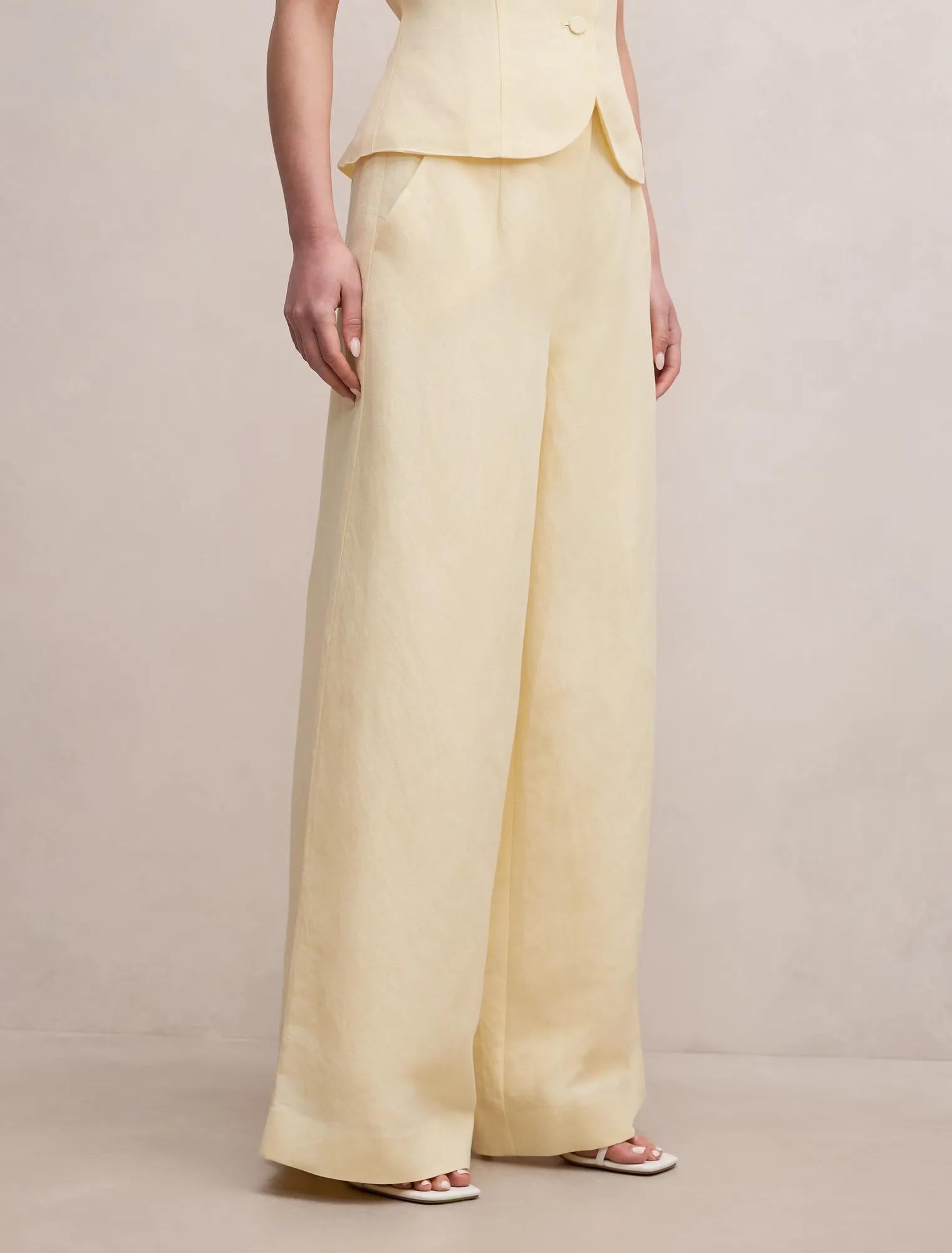 Matilda Linen Blend Wide Leg Pants Butter Yellow Set