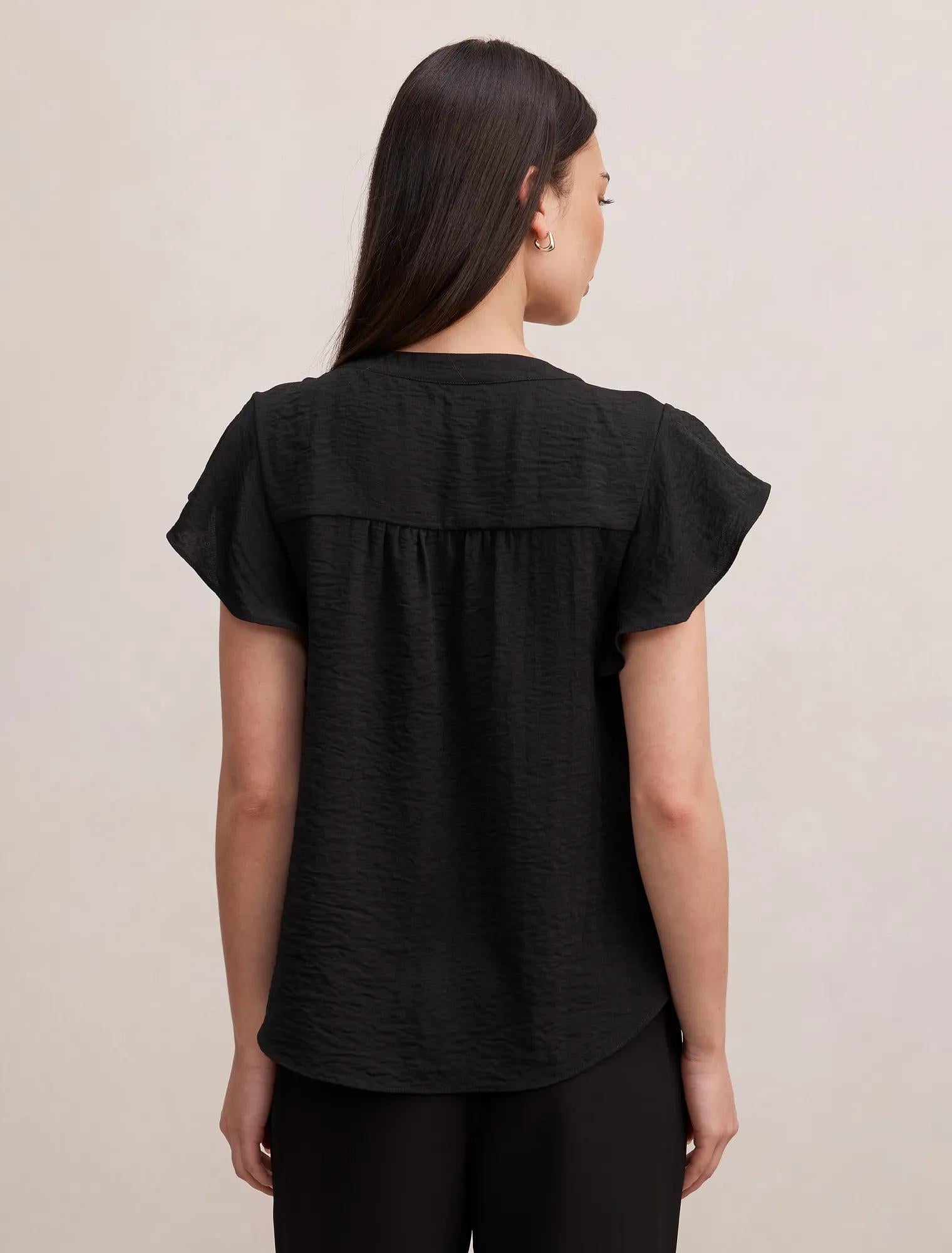Cecilia Flutter Sleeve Blouse Black